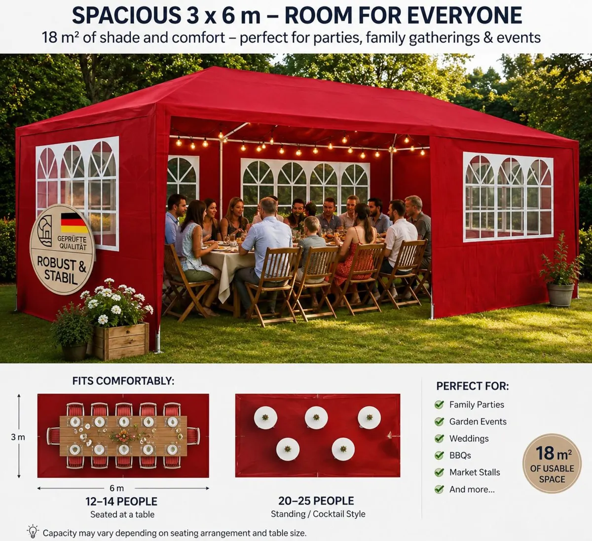 3 x 6 Gazebo Marquee Party Tent Window Garden Tent - Image 1