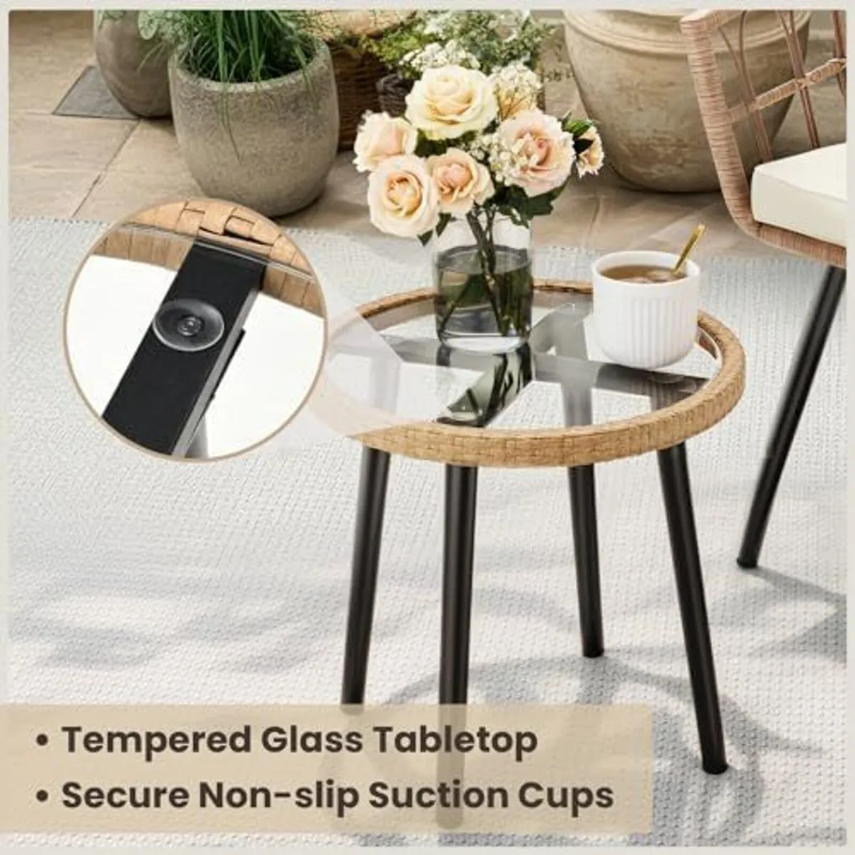 3 Piece Rattan Bistro Set Removable Cushions - Image 4