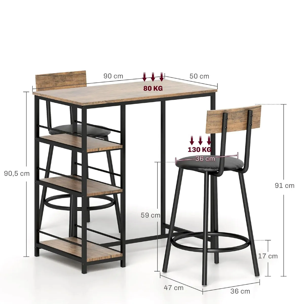3 piece dining set with bar table and 2 chairs - Image 2