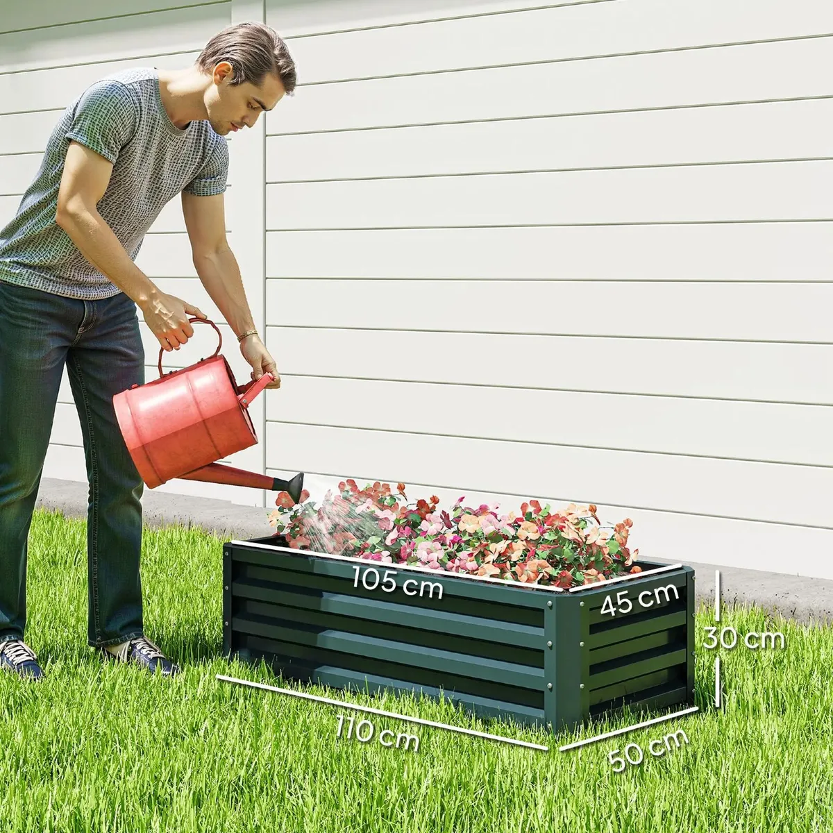 Set of 2 Steel Raised Planter Boxes Green - Image 2