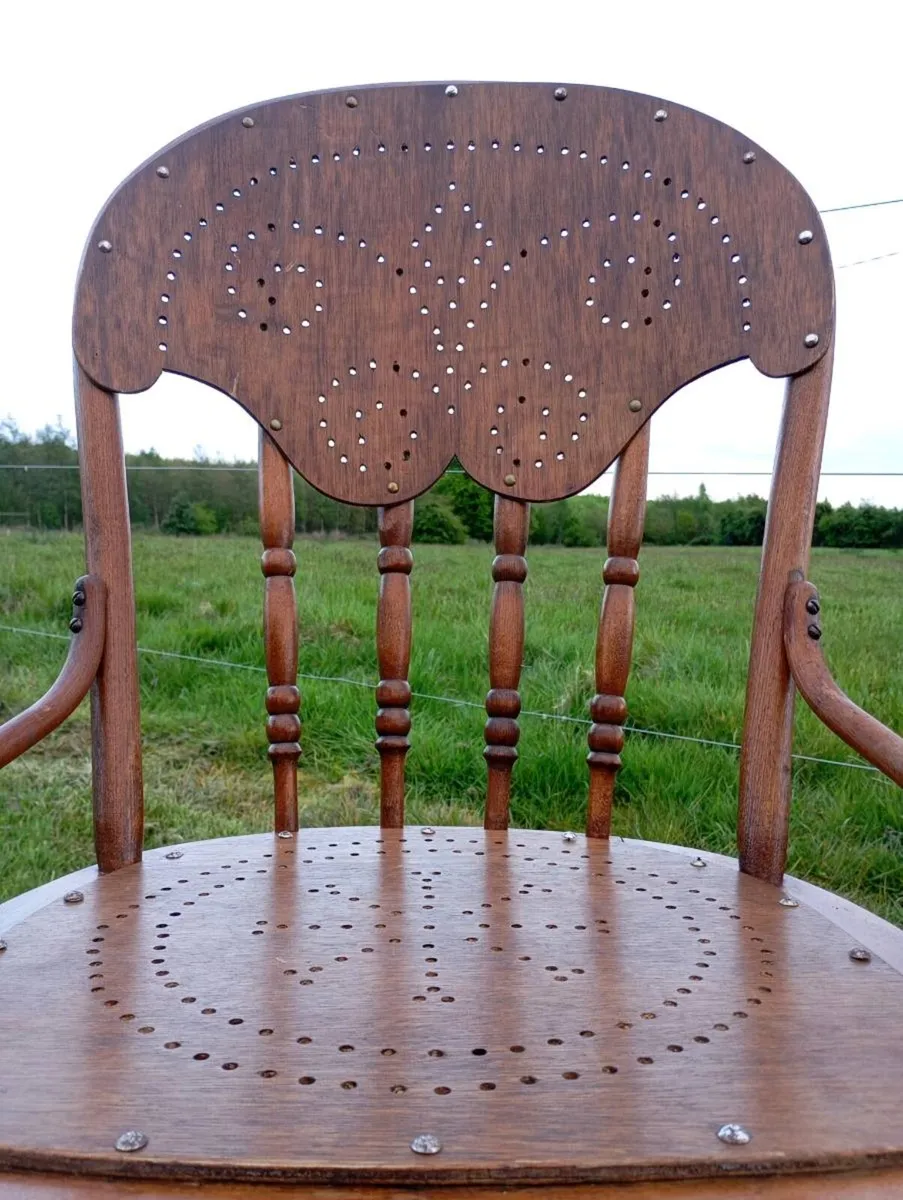Pair of Antique American Oak Pressback Armchairs - Image 2