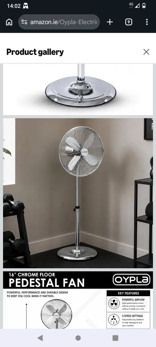 FREE POSTAGE 16" Inch Chrome Metal Pedestal fan - Image 2