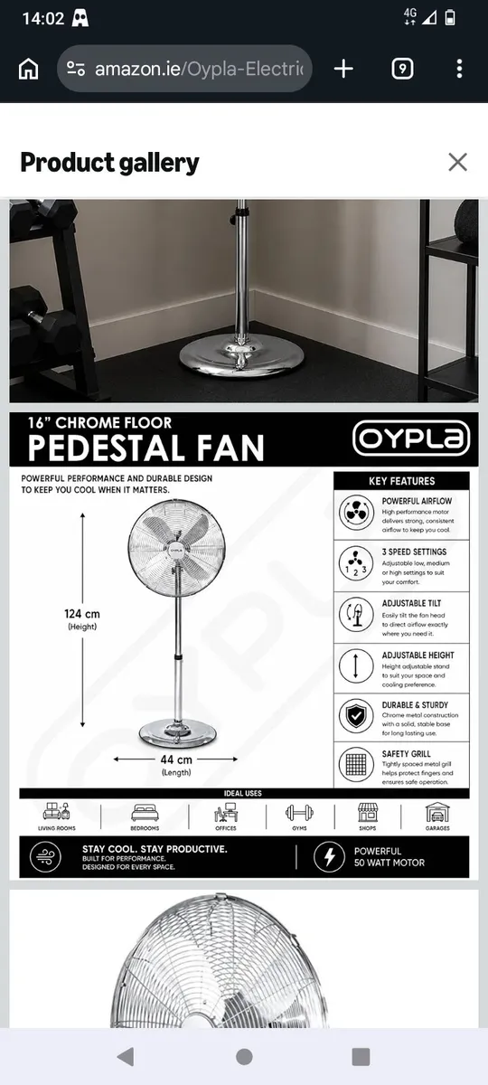 FREE POSTAGE 16" Inch Chrome Metal Pedestal fan - Image 1