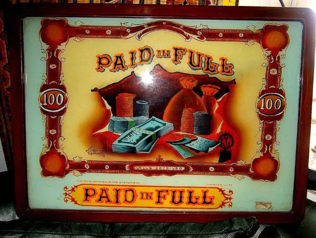 Vintage Glass "Paid In Full" Framed Painting - Image 4