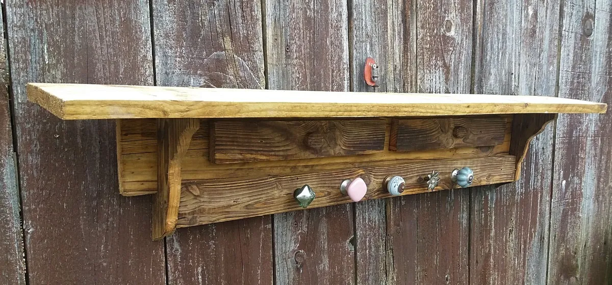 Rustic Mantle / Shelf / Coat n Hat  Rack - Image 3