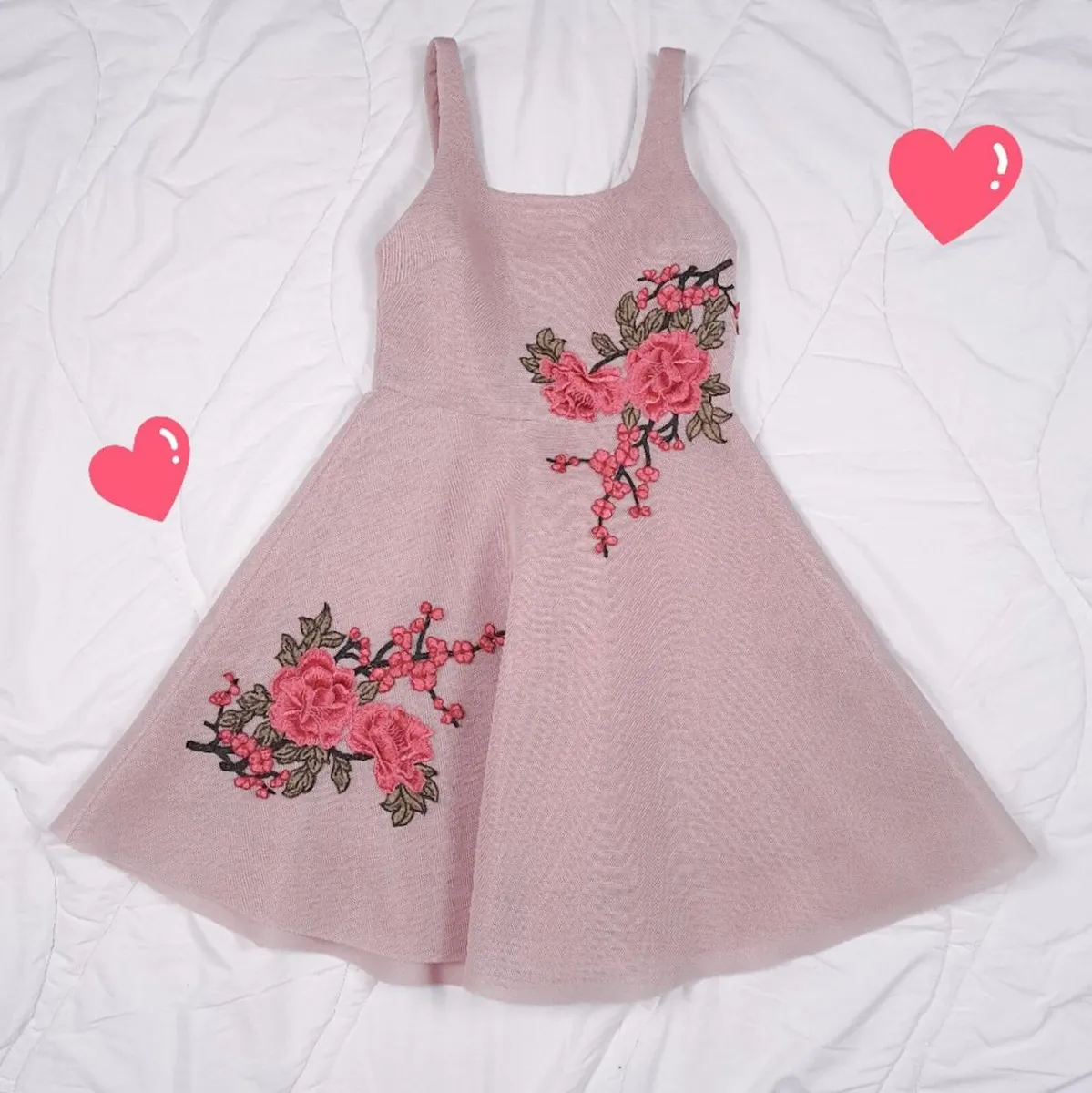 New Look Pink Floral Embroidered Dress 12UK/40EU - Image 1