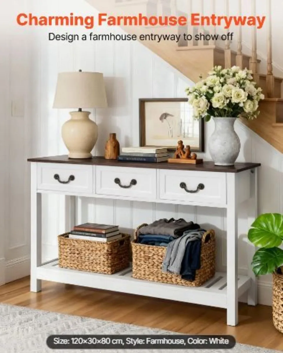 120 cm Console Table, Farmhouse Desk - Image 2