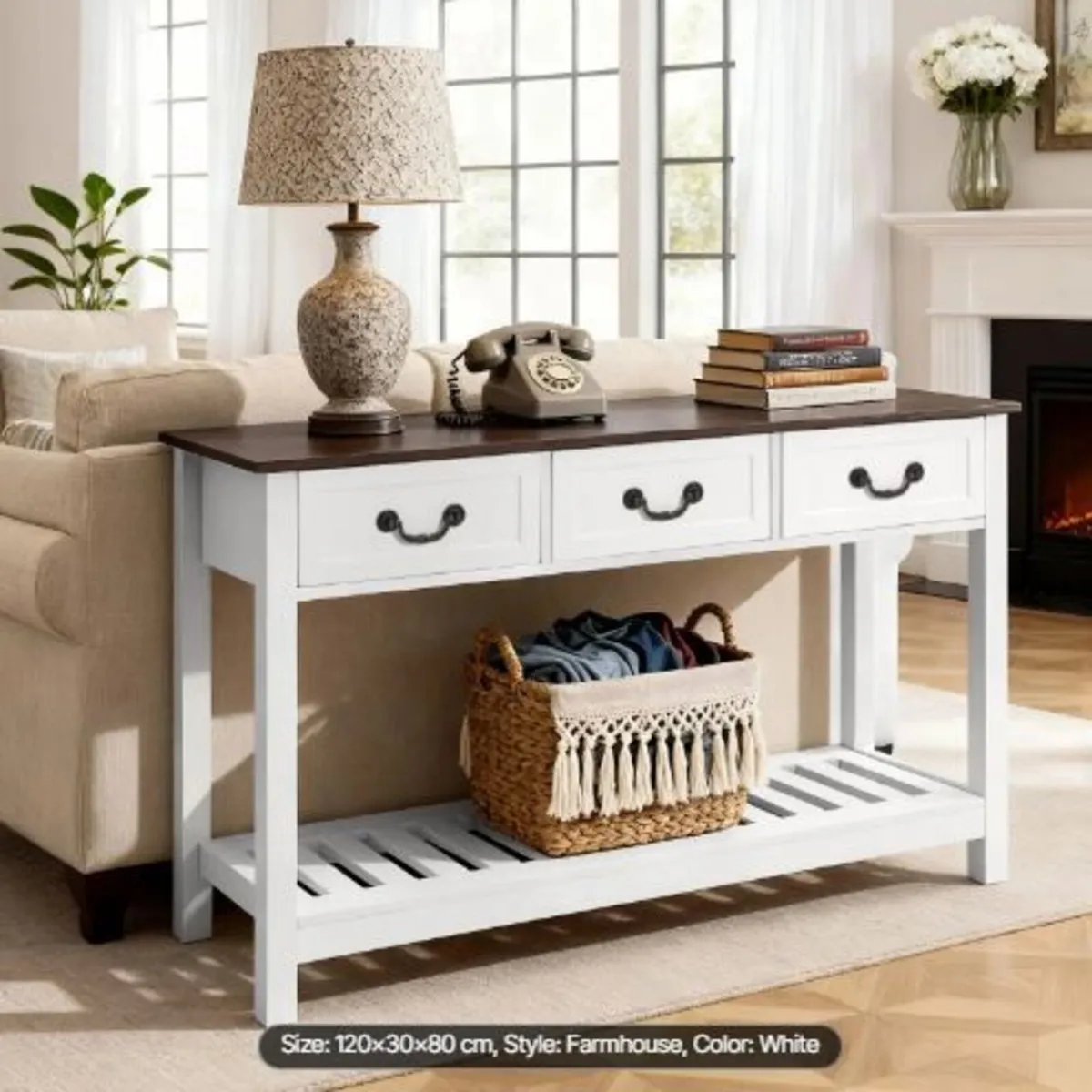 120 cm Console Table, Farmhouse Desk - Image 1