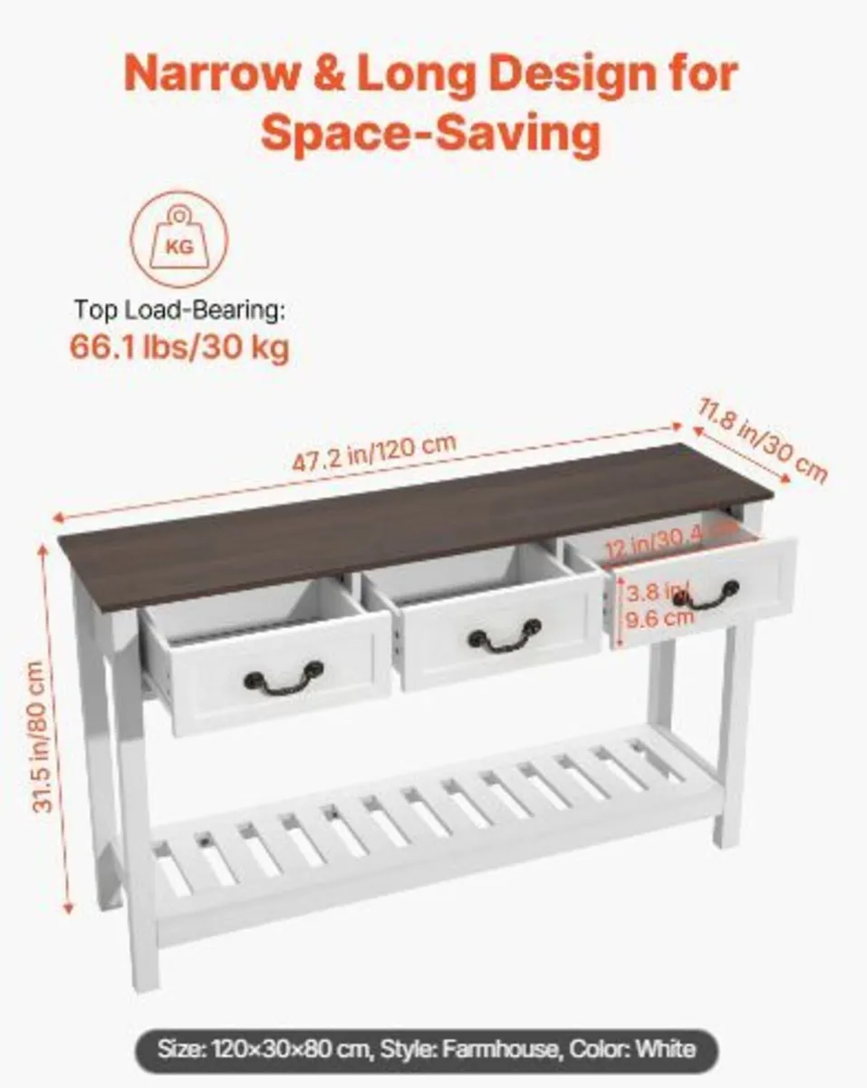 120 cm Console Table, Farmhouse Desk - Image 4