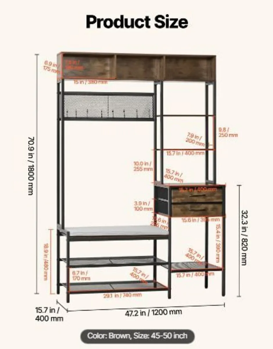 Hall Tree, 1800 mm Coat Rack - Image 2