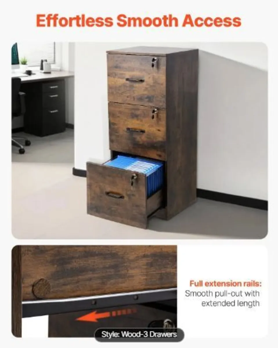 3 Drawer File Cabinet with Lock - Image 4