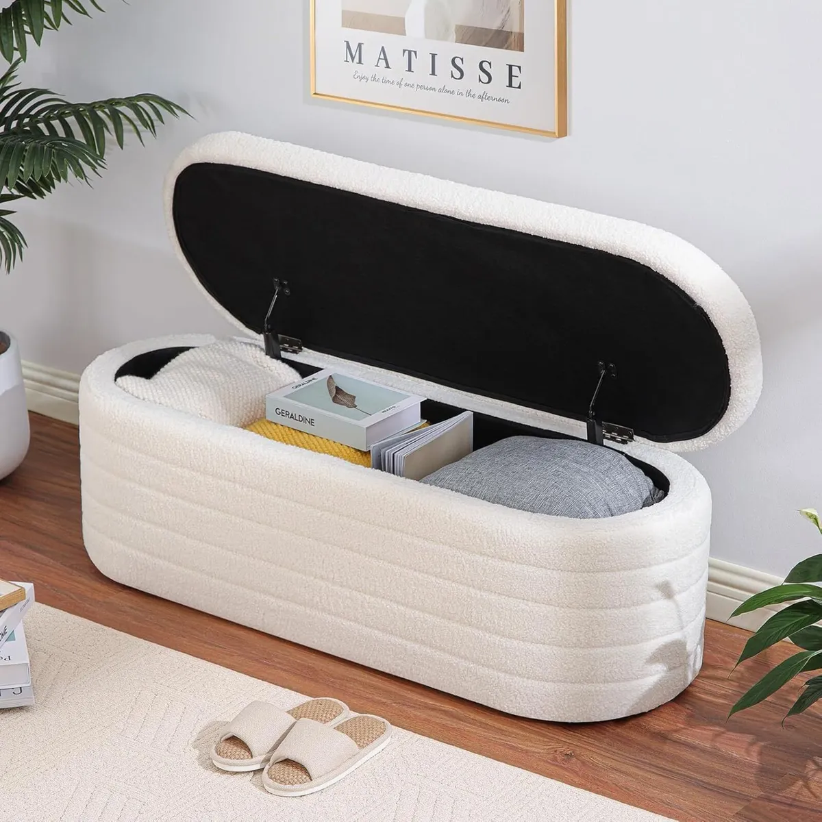Ottoman Storage Box Teddy Upholstered Fabric - Image 3