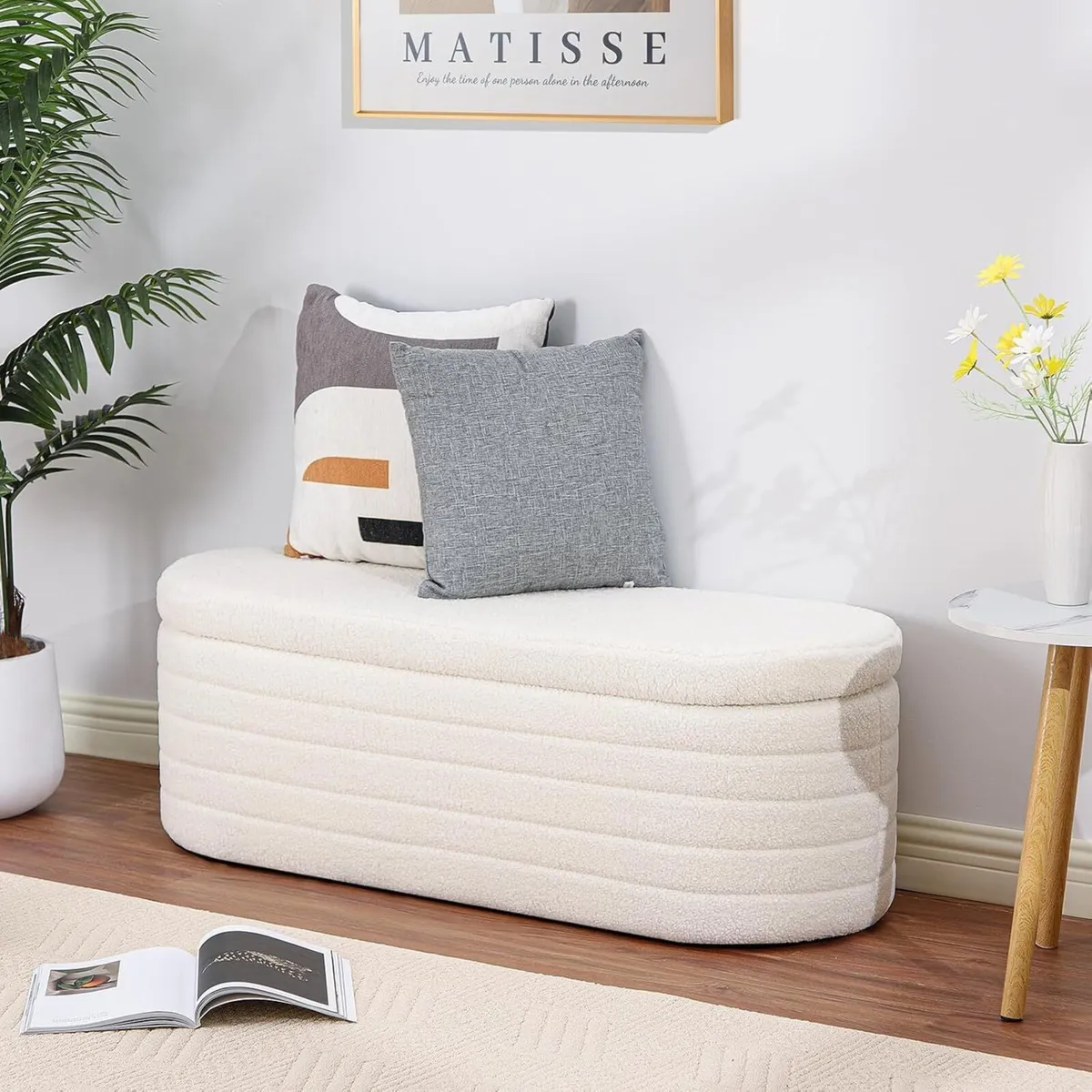 Ottoman Storage Box Teddy Upholstered Fabric - Image 4