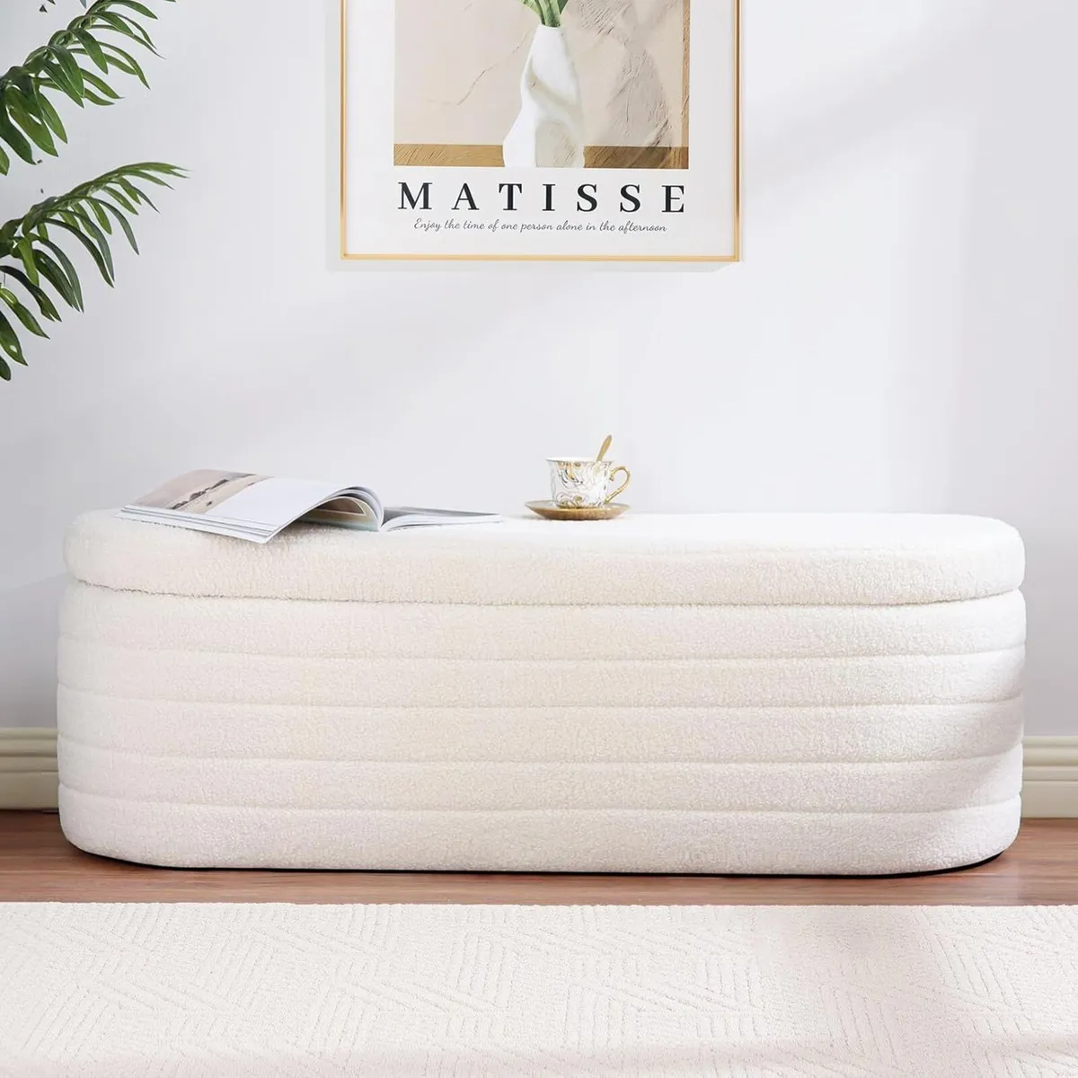 Ottoman Storage Box Teddy Upholstered Fabric - Image 1