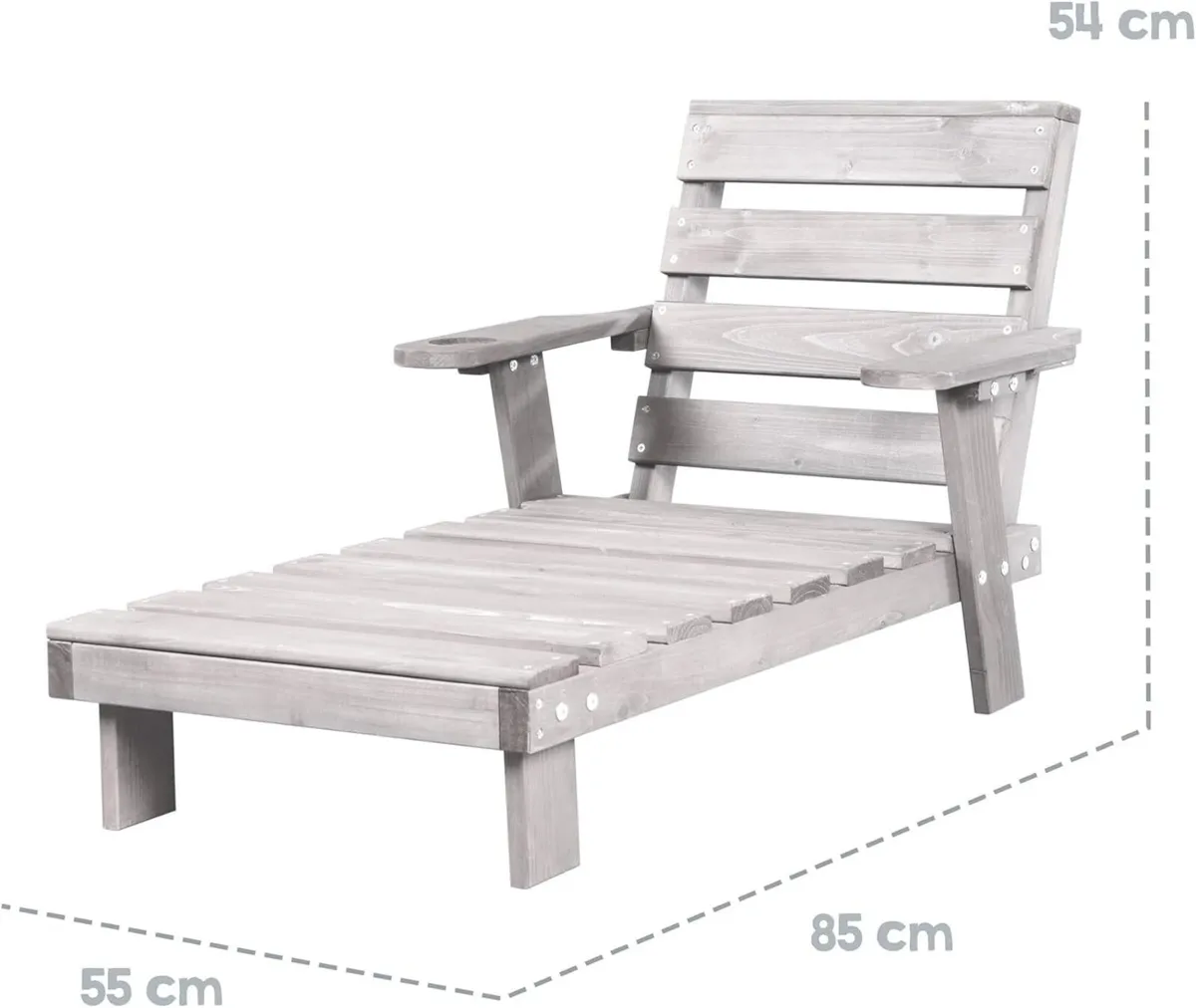 Garden Lounger for Children Wooden Sun with Cup - Image 3