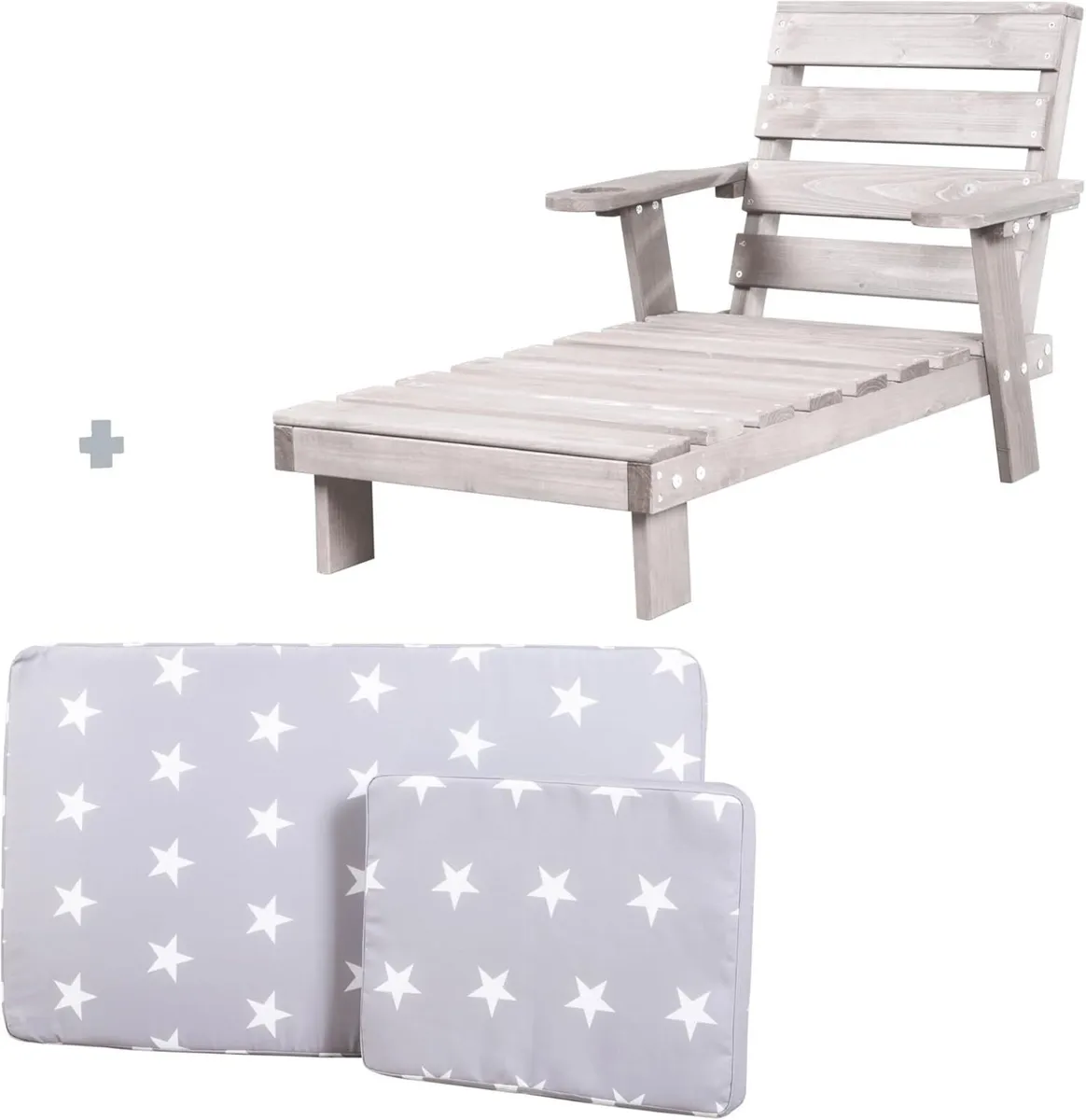 Garden Lounger for Children Wooden Sun with Cup - Image 4