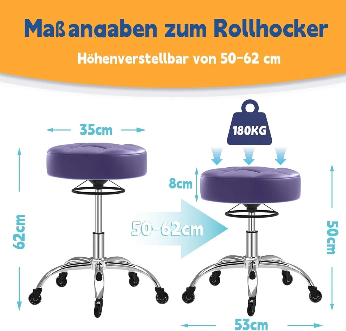 Rolling Stool Height-Adjustable with Ring Lift - Image 2