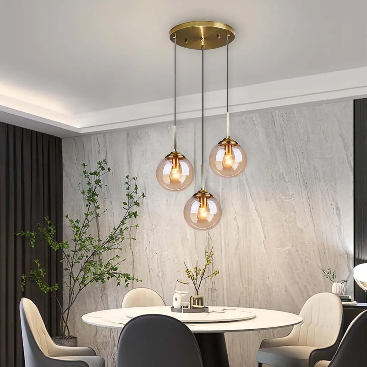 Industrial Vintage 3 Way Pendant Light with Brass - Image 3
