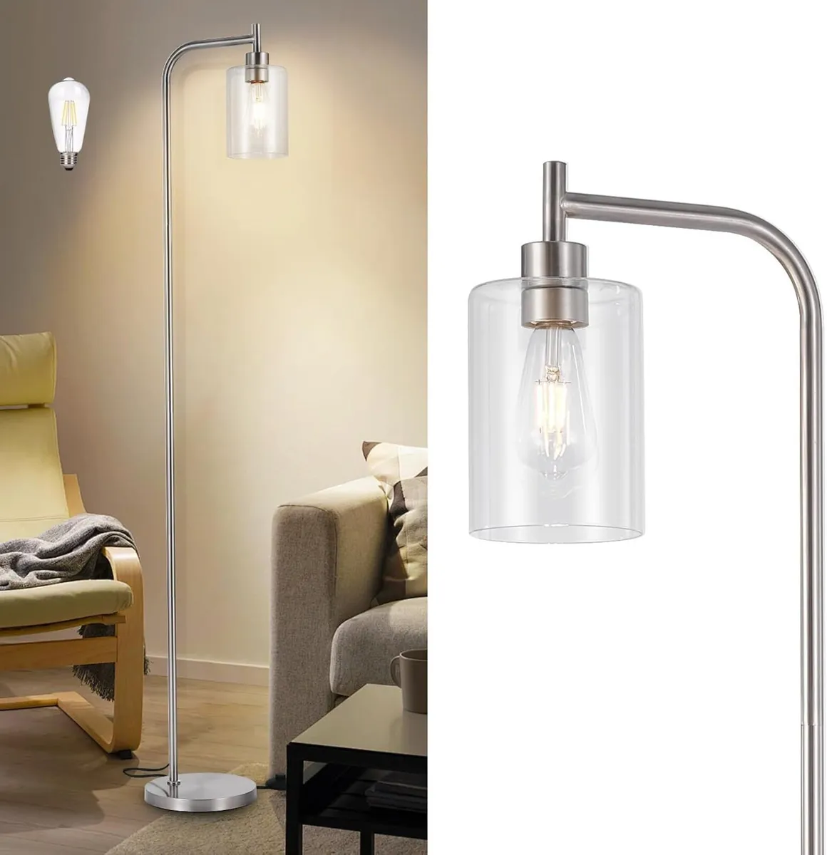 Floor Lamp Tall for Room: Nickel Standing - Image 1
