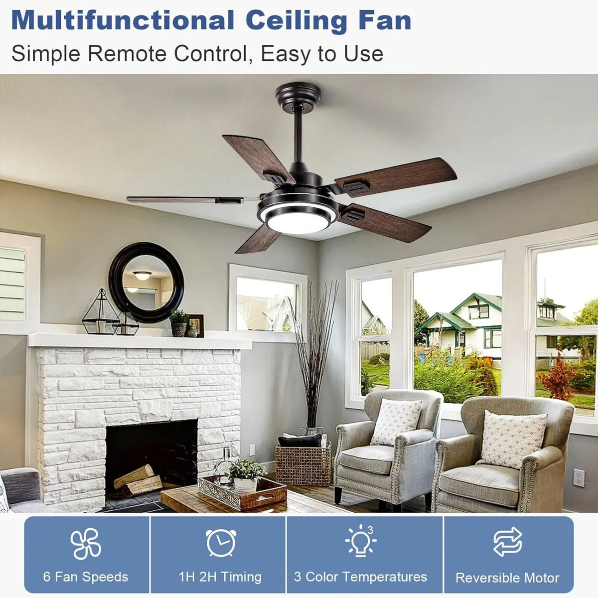 42-Inch Ceiling Fan with Light: Walnut Fans 5 - Image 3