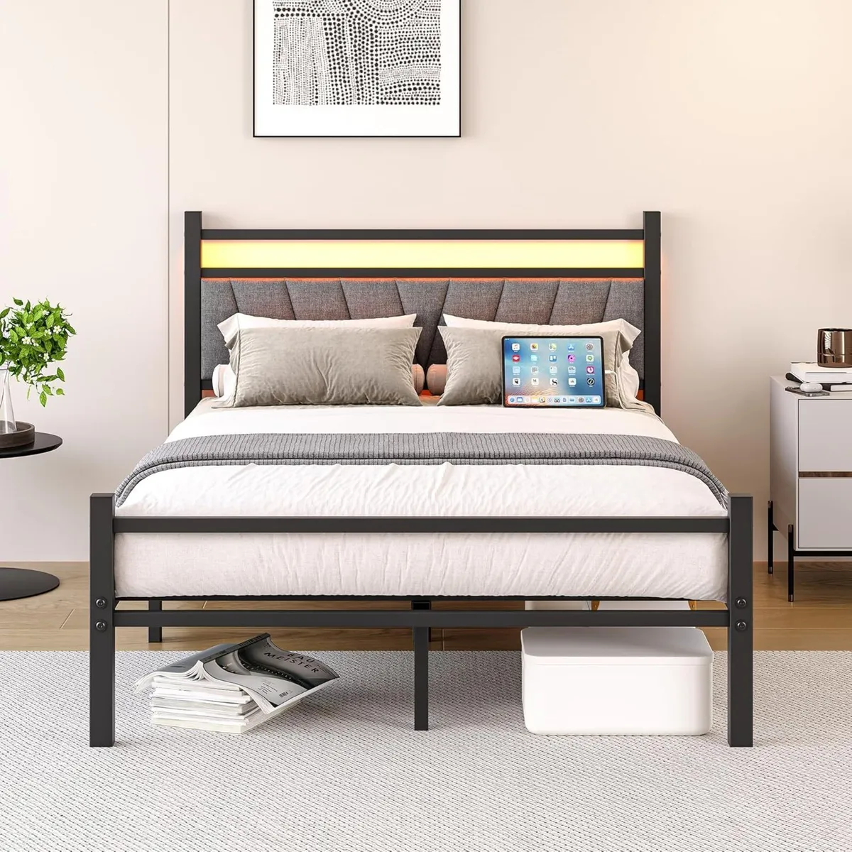 Bed Frame Metal Platform Upholstered - Image 1