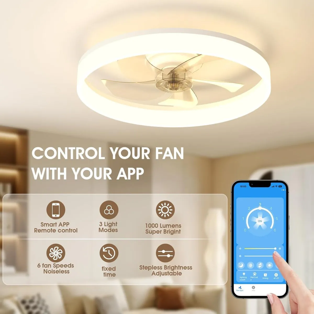 LED Ceiling Light with Fan and Remote - Image 3