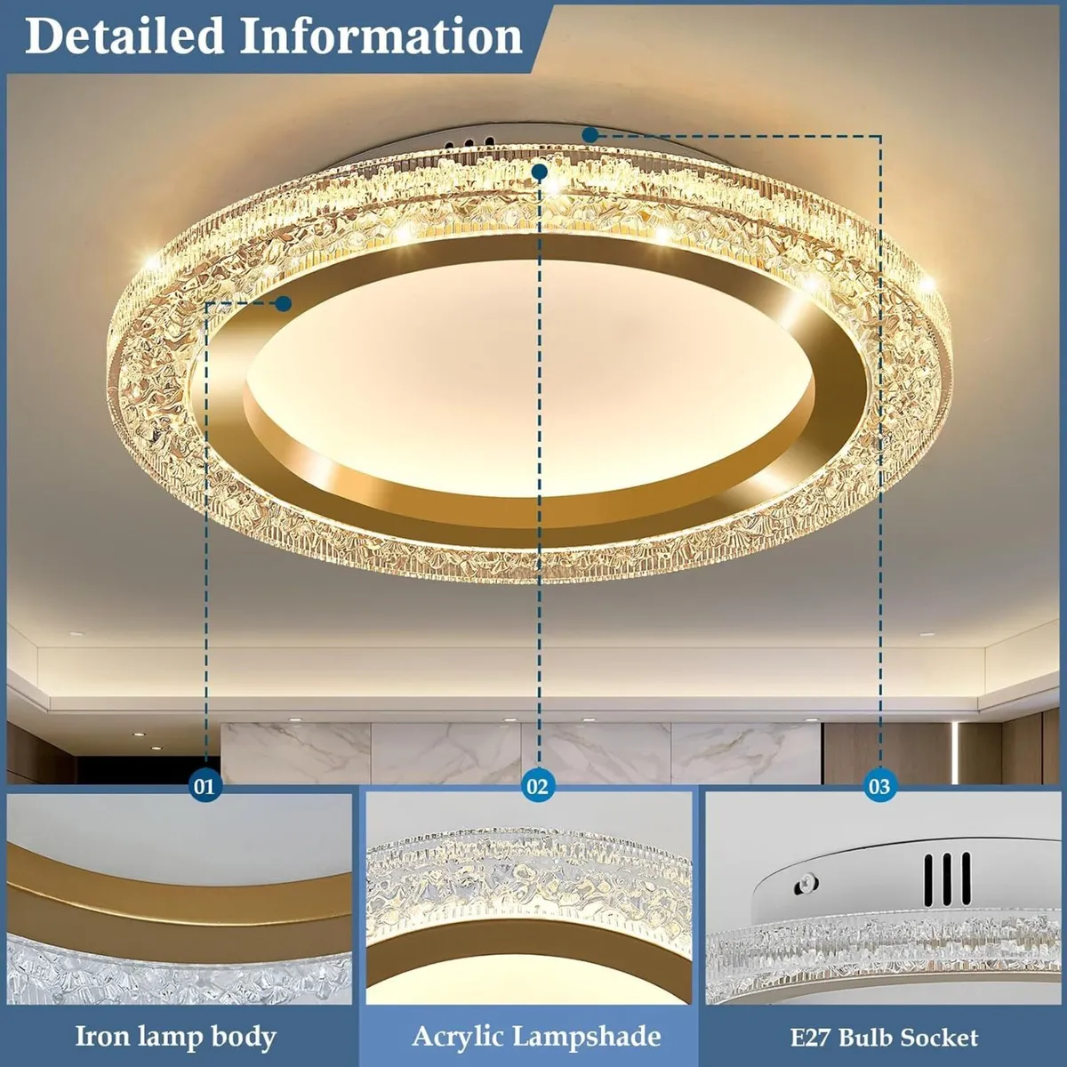 28W LED Flush Mount Ceiling Light 11.81" Modern - Image 3