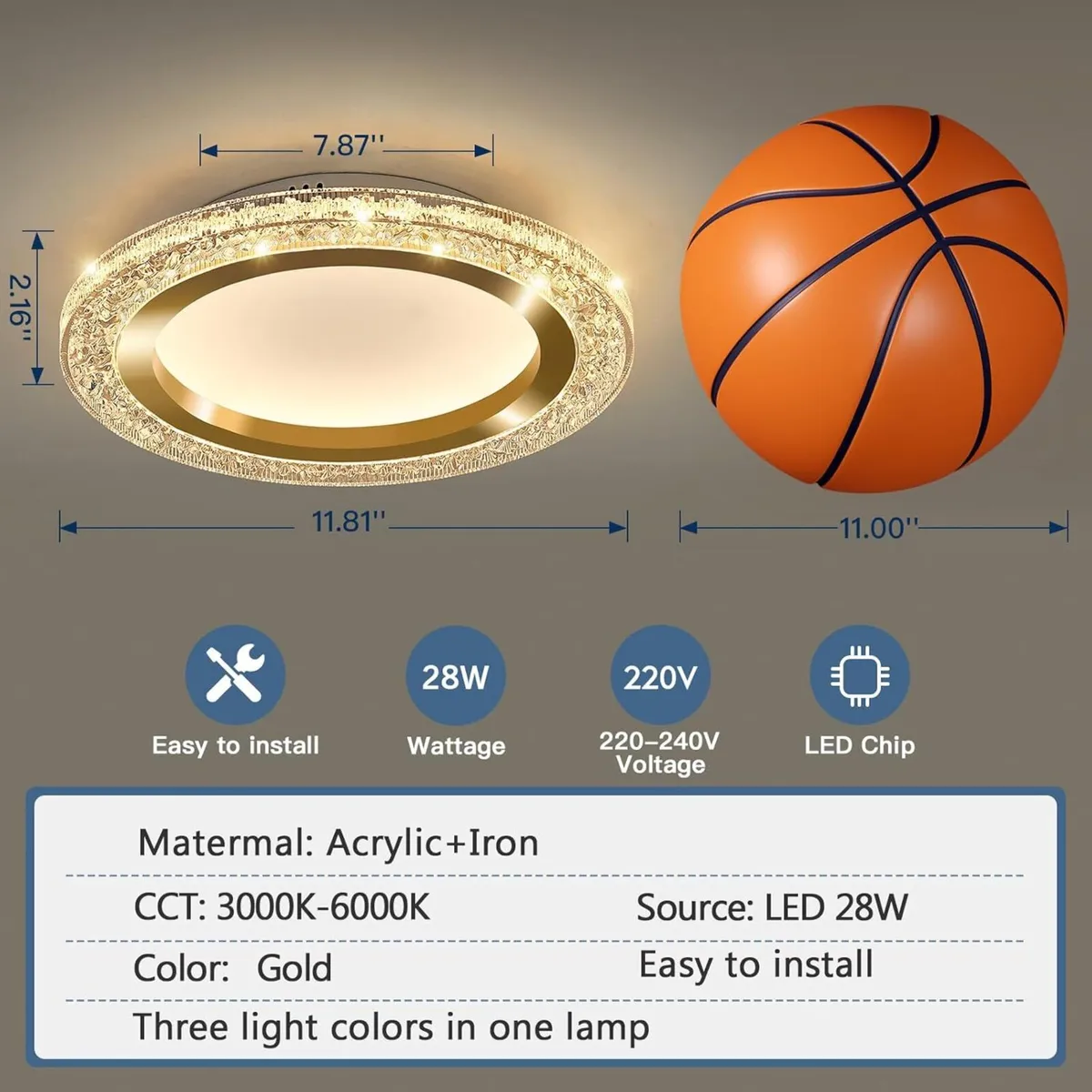 28W LED Flush Mount Ceiling Light 11.81" Modern - Image 2