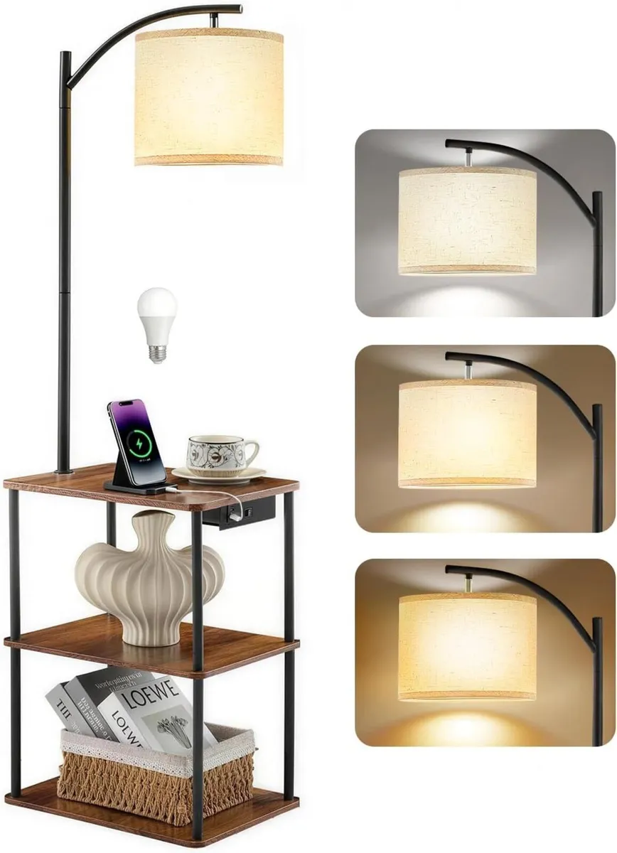 Floor Lamp with Shelves LED Standing USB-A Type-C - Image 1