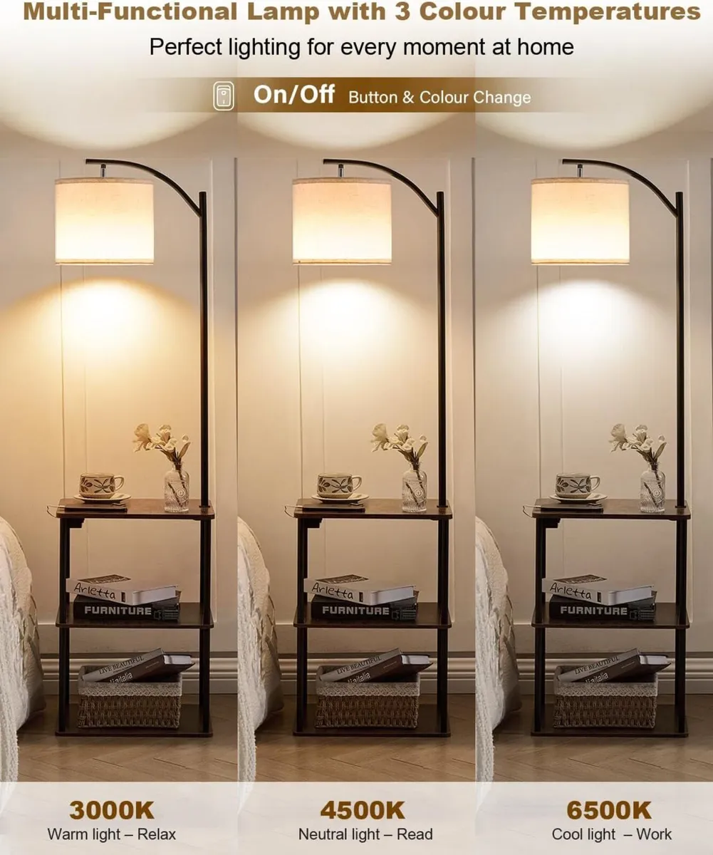 Floor Lamp with Shelves LED Standing USB-A Type-C - Image 4