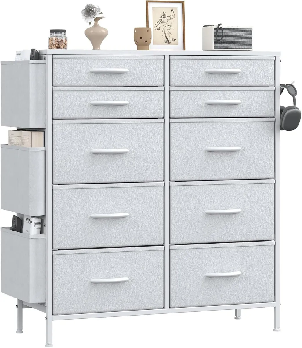 Tall Chest of Drawers 10 Fabric Dresser - Image 1