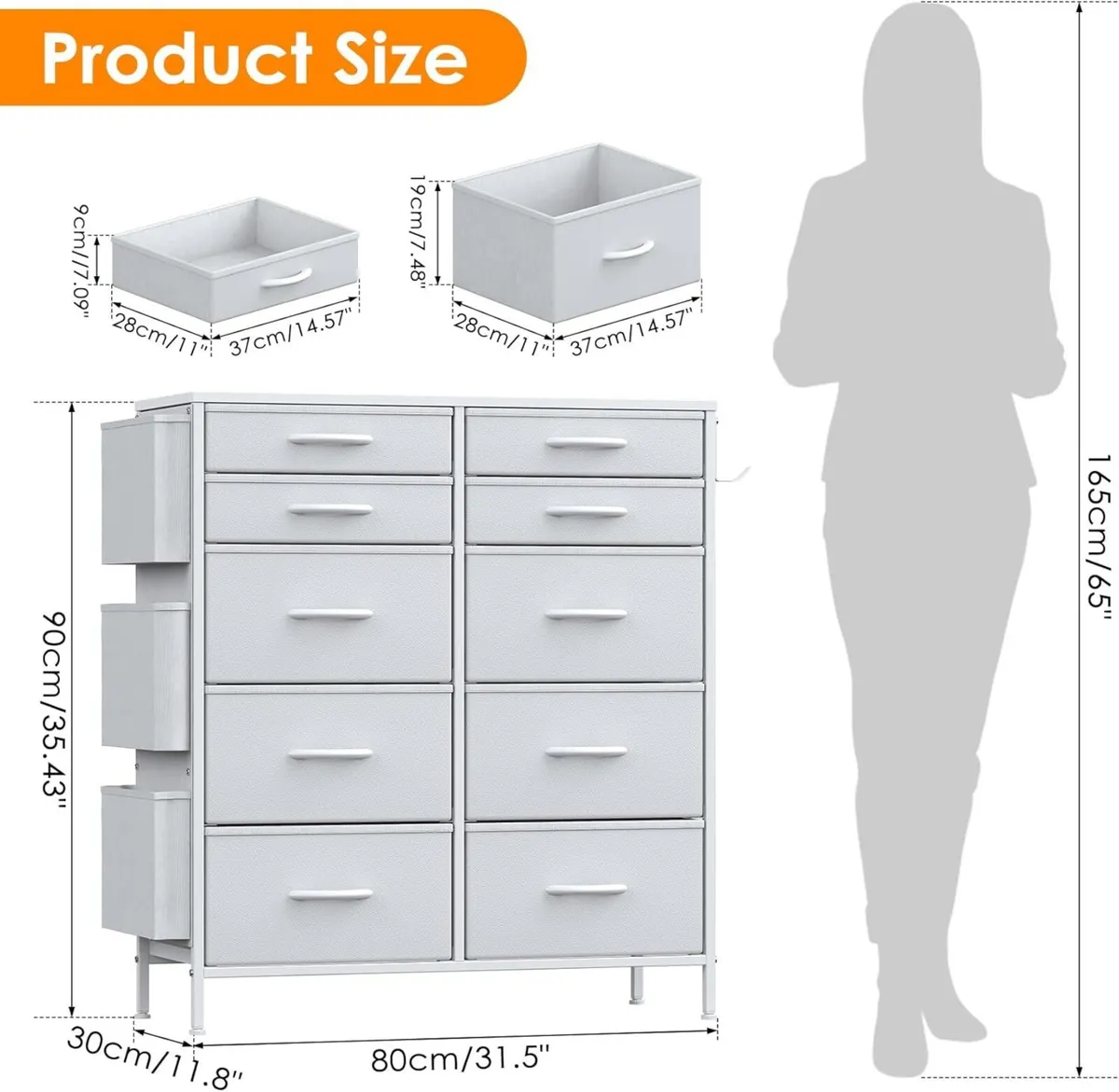 Tall Chest of Drawers 10 Fabric Dresser - Image 3
