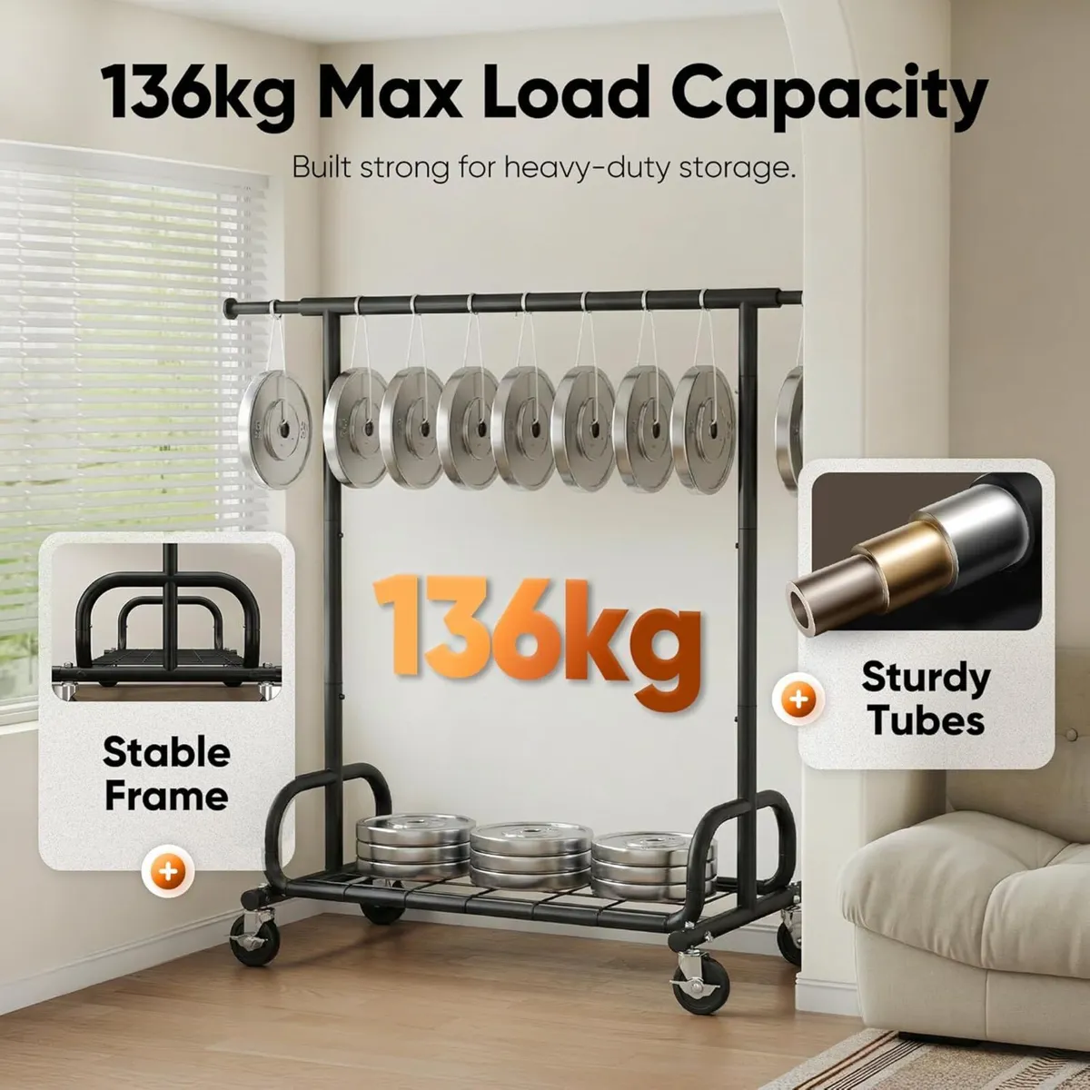 Heavy Duty Clothes Rail 136KG Capacity Extendable - Image 4