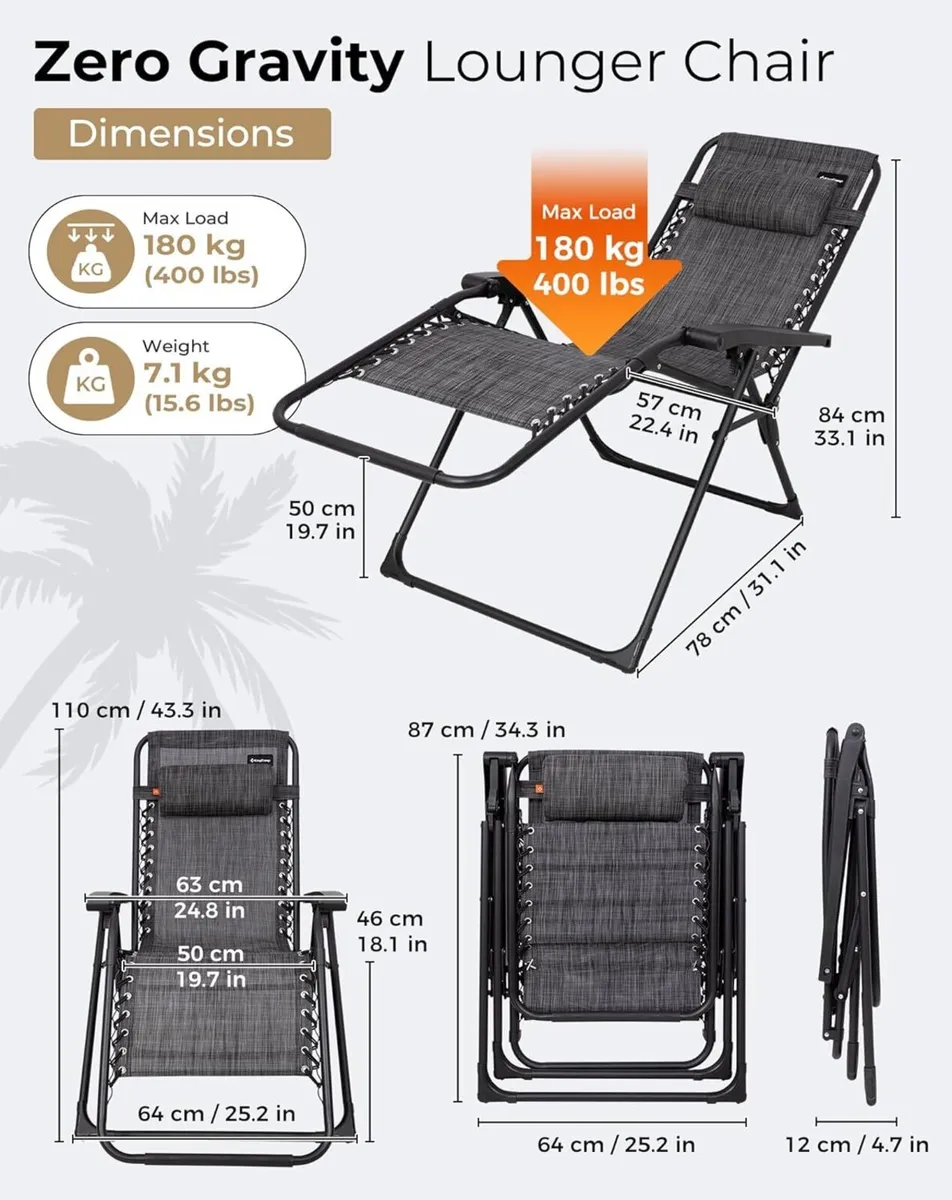 Zero Gravity Chairs Up to 180KG (Set of 2) - Image 2