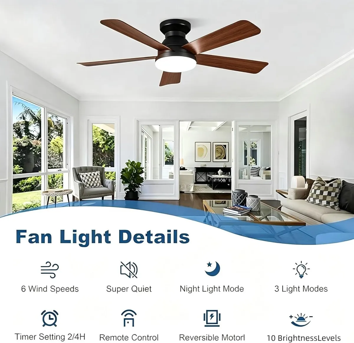 42 Inch Ceiling Fans with Lights and Remote - Image 4
