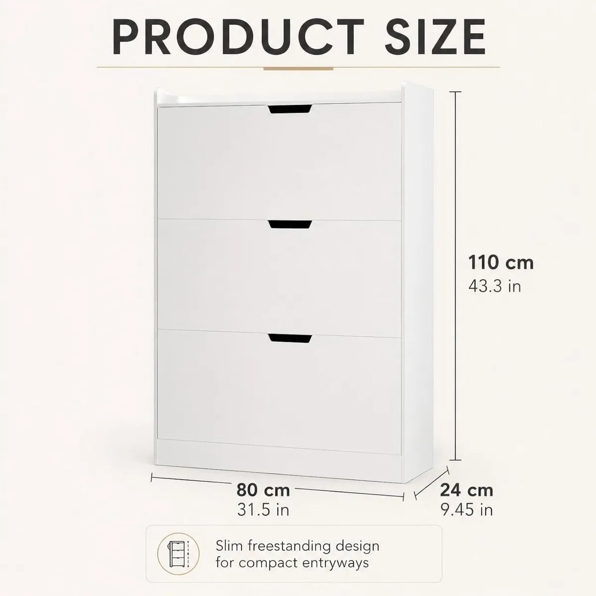 Shoe Storage Cabinet 3 Flip Drawers Slim Hallway - Image 2