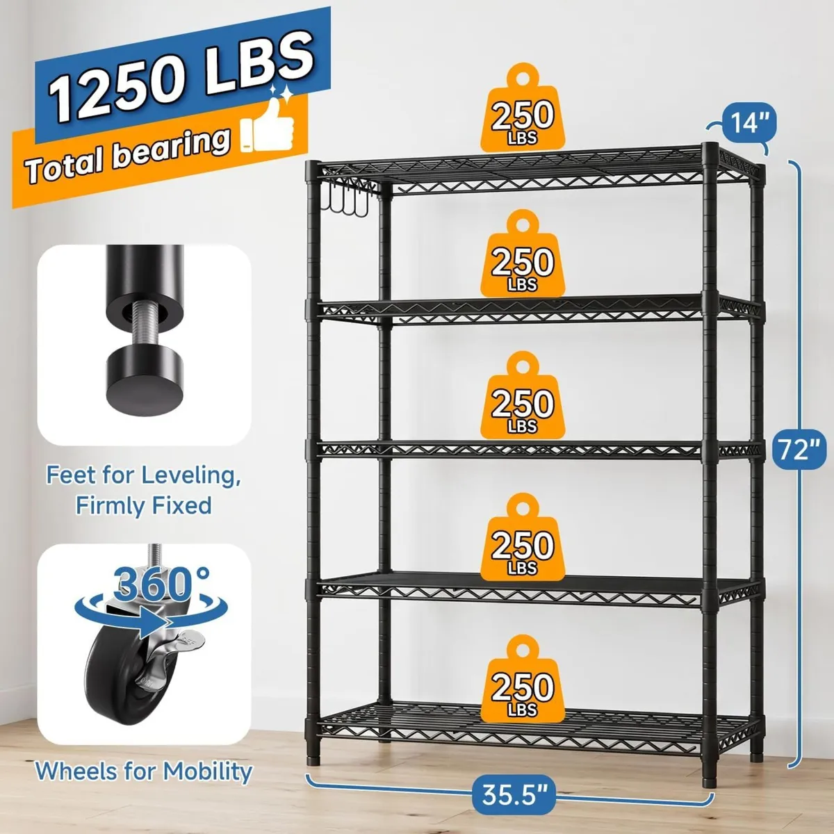 Storage Shelves 5 Tier Sturdy Metal Garage - Image 3