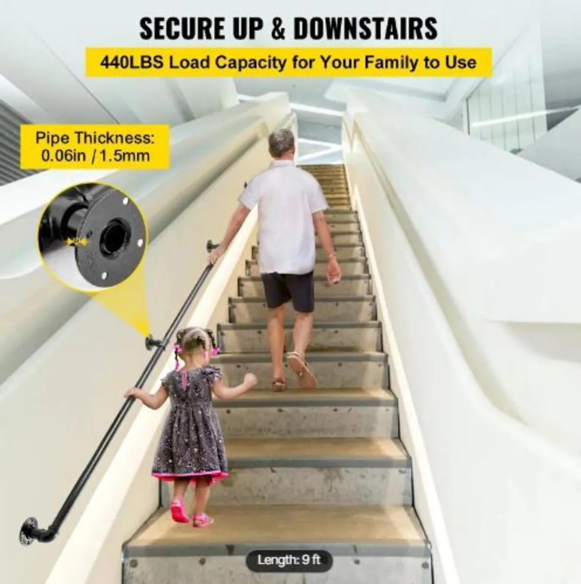 Pipe Stair Handrail, 274.3 cm Staircase - Image 3