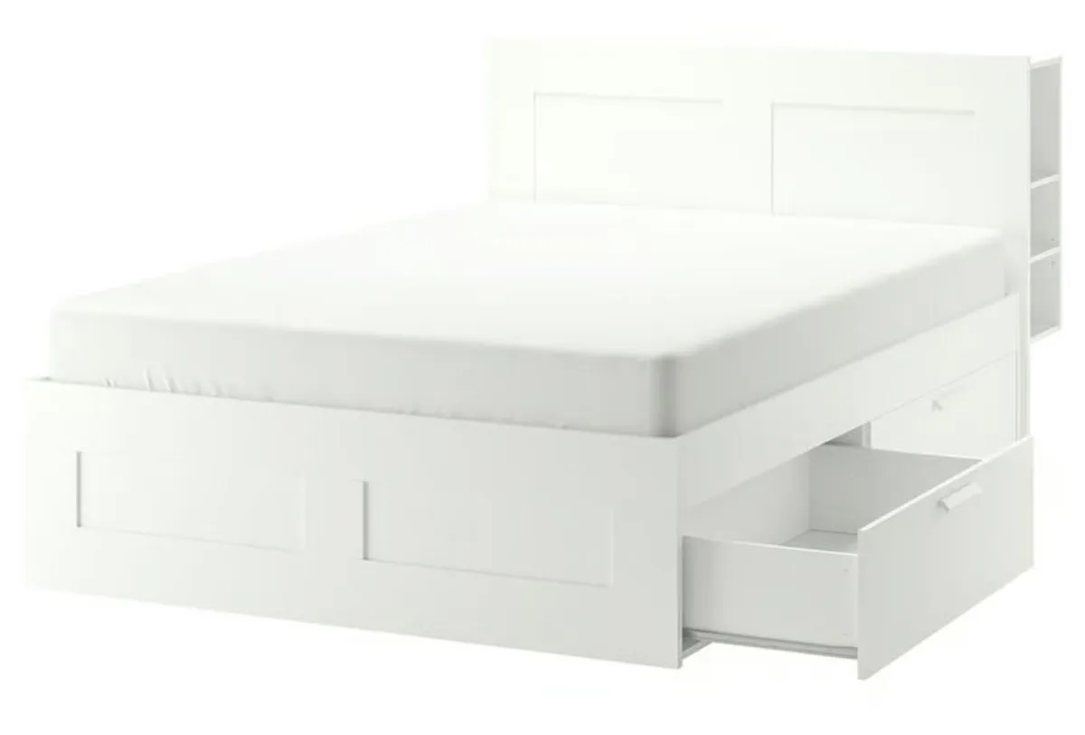 IKEA Brimnes Double Bed with Storage Headboard - Image 1