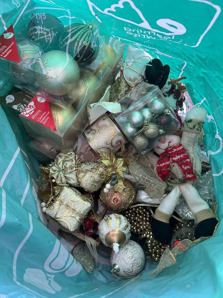 Box filled w/ Christmas Decorations incl. tree std - Image 4