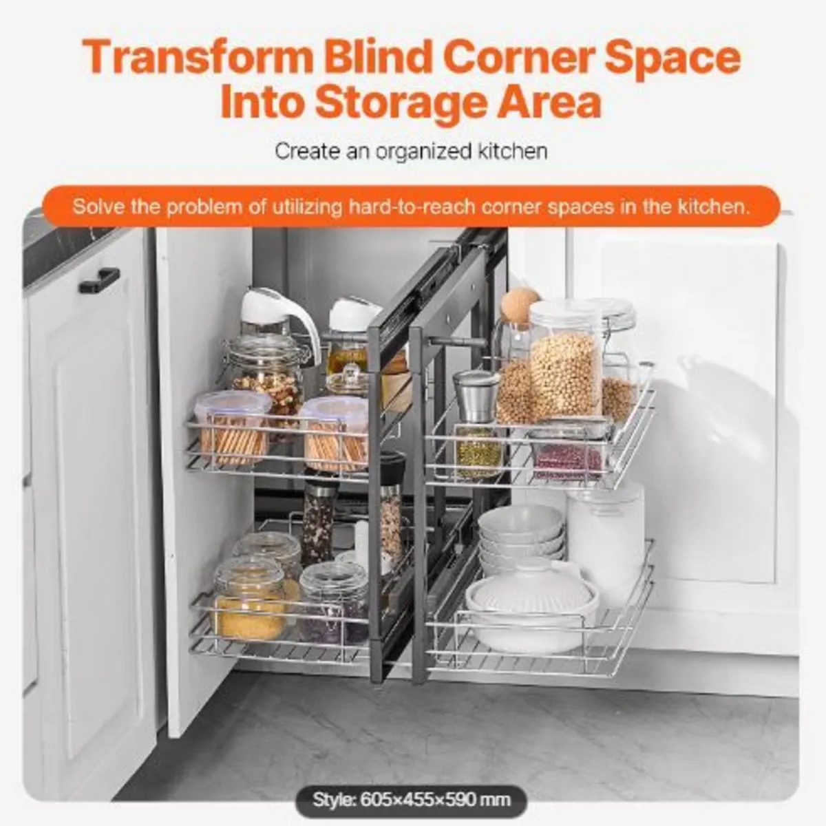 Min 15"W Opening Blind Corner Pull Out Organizer - Image 1