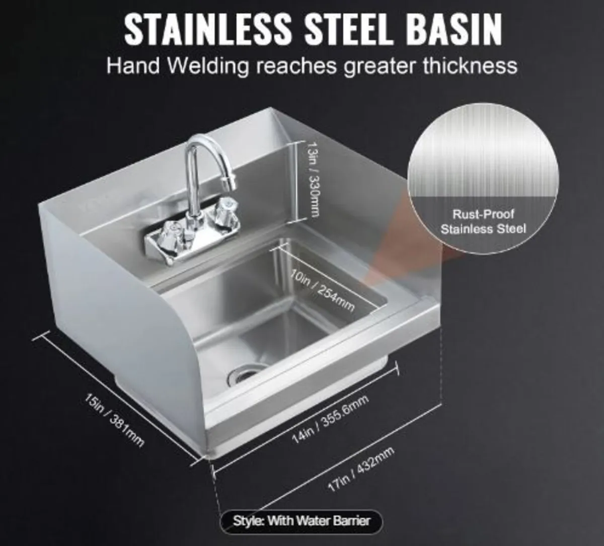 Commercial Hand Sink with Faucet - Image 3