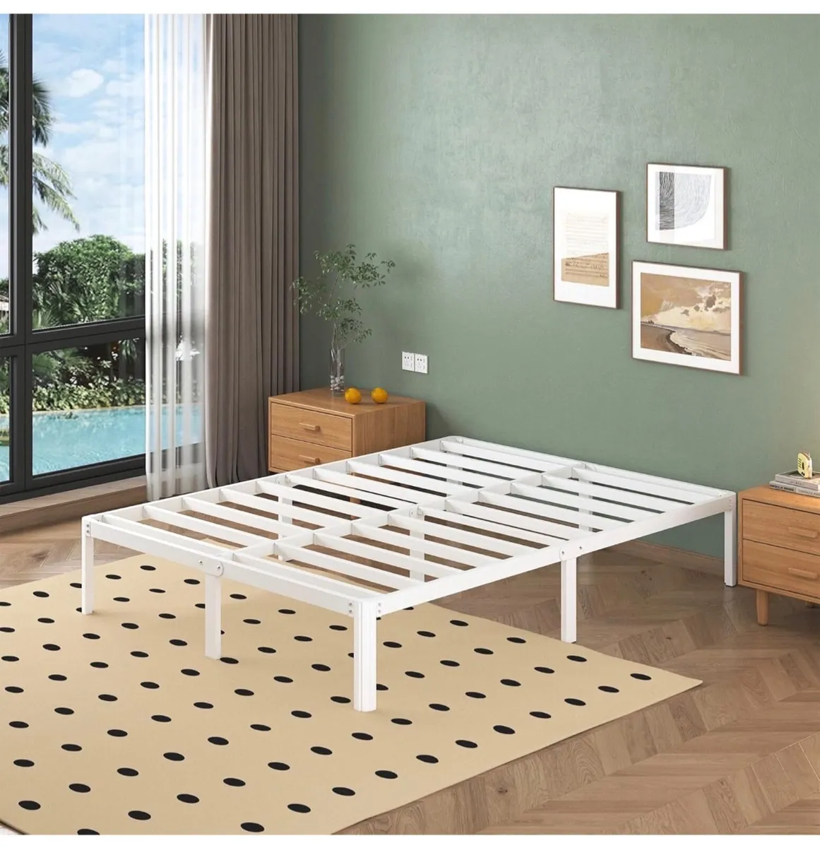 White Double Bed Frame 4ft6 with Rounded Corner Le - Image 1