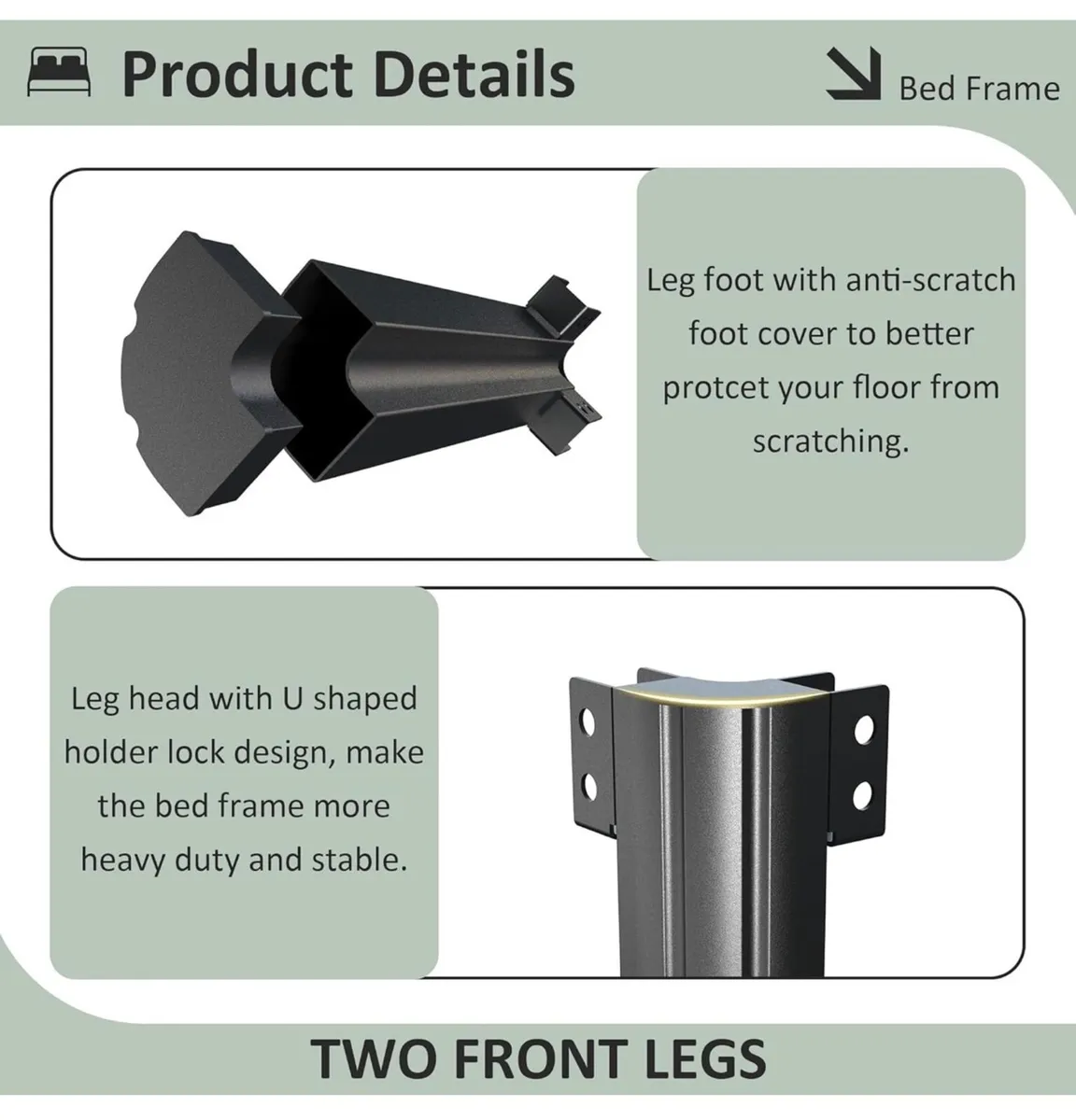 Double Bed Frame 4ft6 with Rounded Corner Legs, He - Image 4