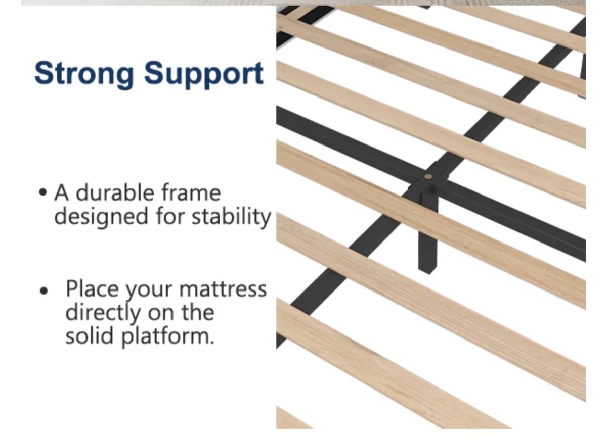 Double Bed Frame, Easy Assembly, Sturdy Wooden Sla - Image 3