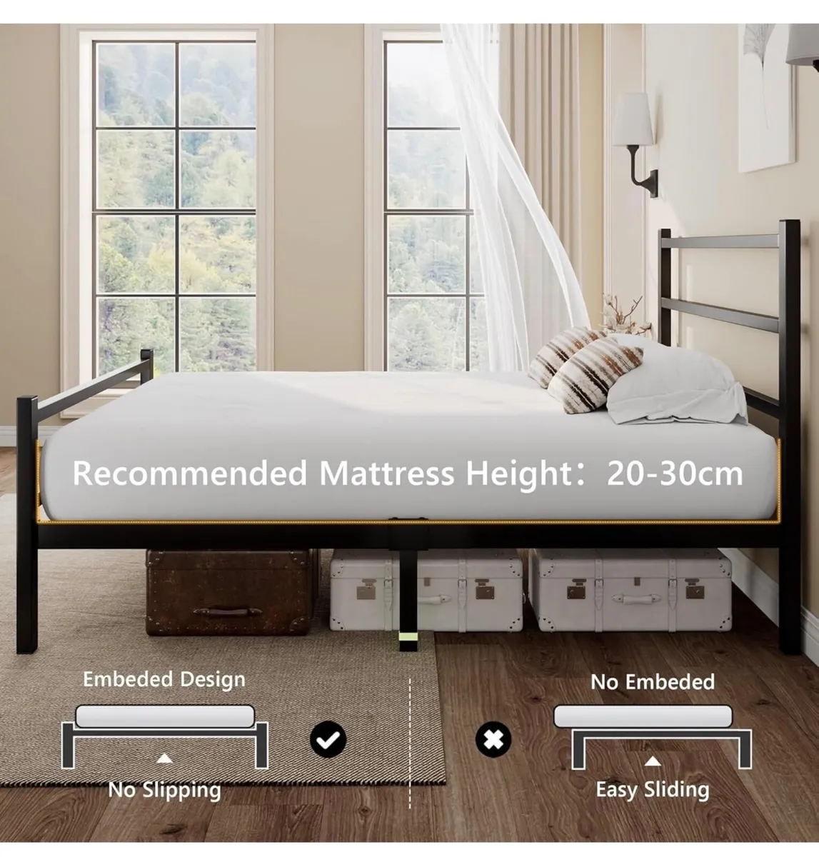 Metal Double Bed Frame With Stylish Headboard And - Image 2