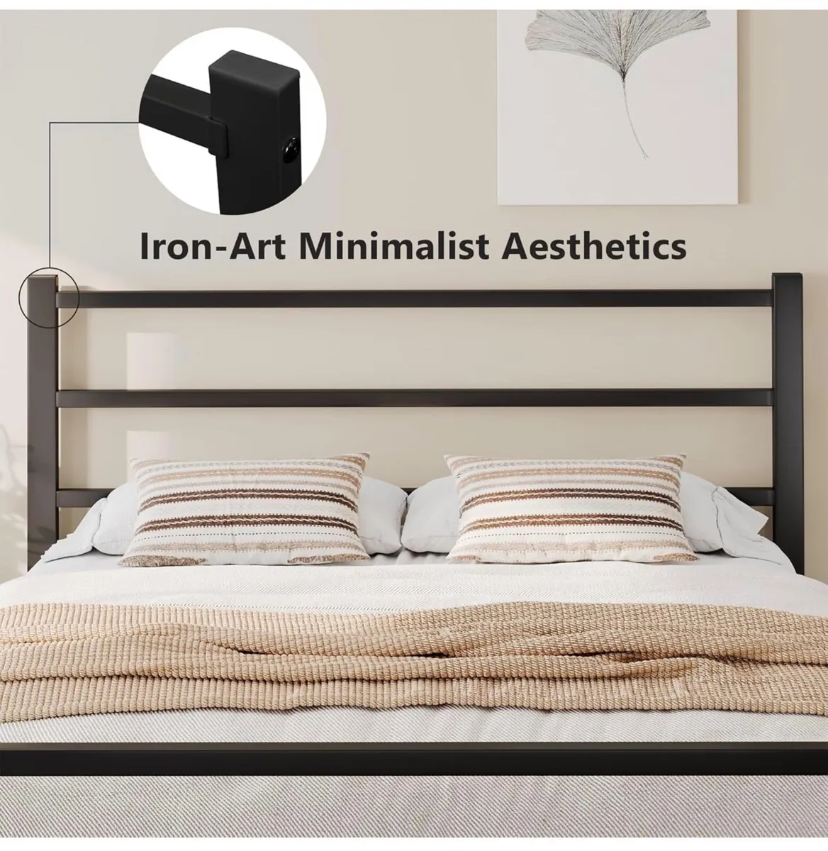 Metal Double Bed Frame With Stylish Headboard And - Image 3