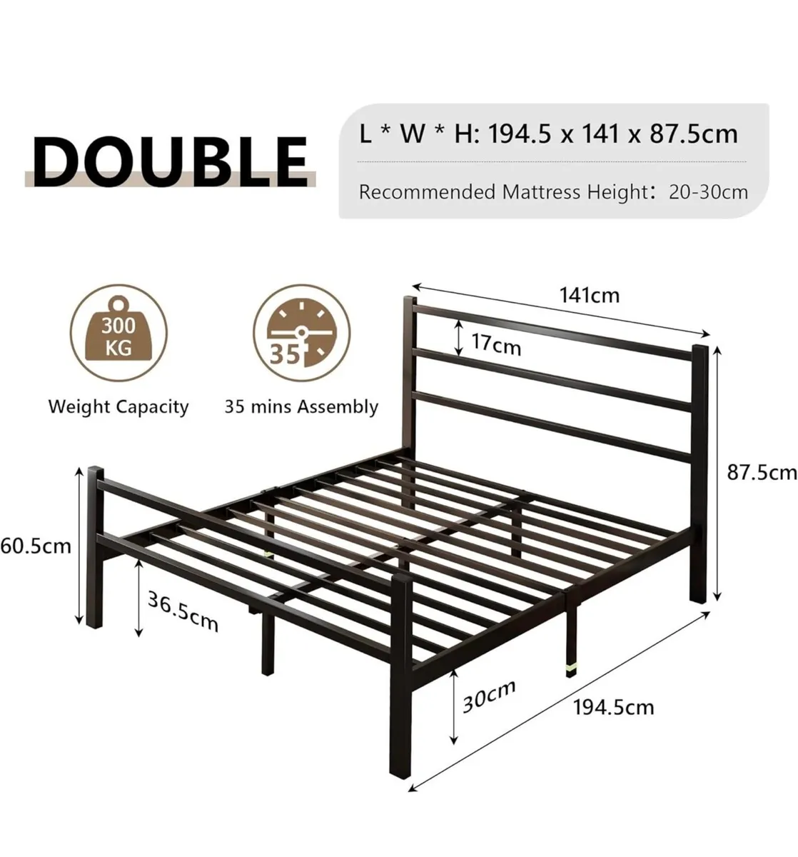 Metal Double Bed Frame With Stylish Headboard And - Image 2