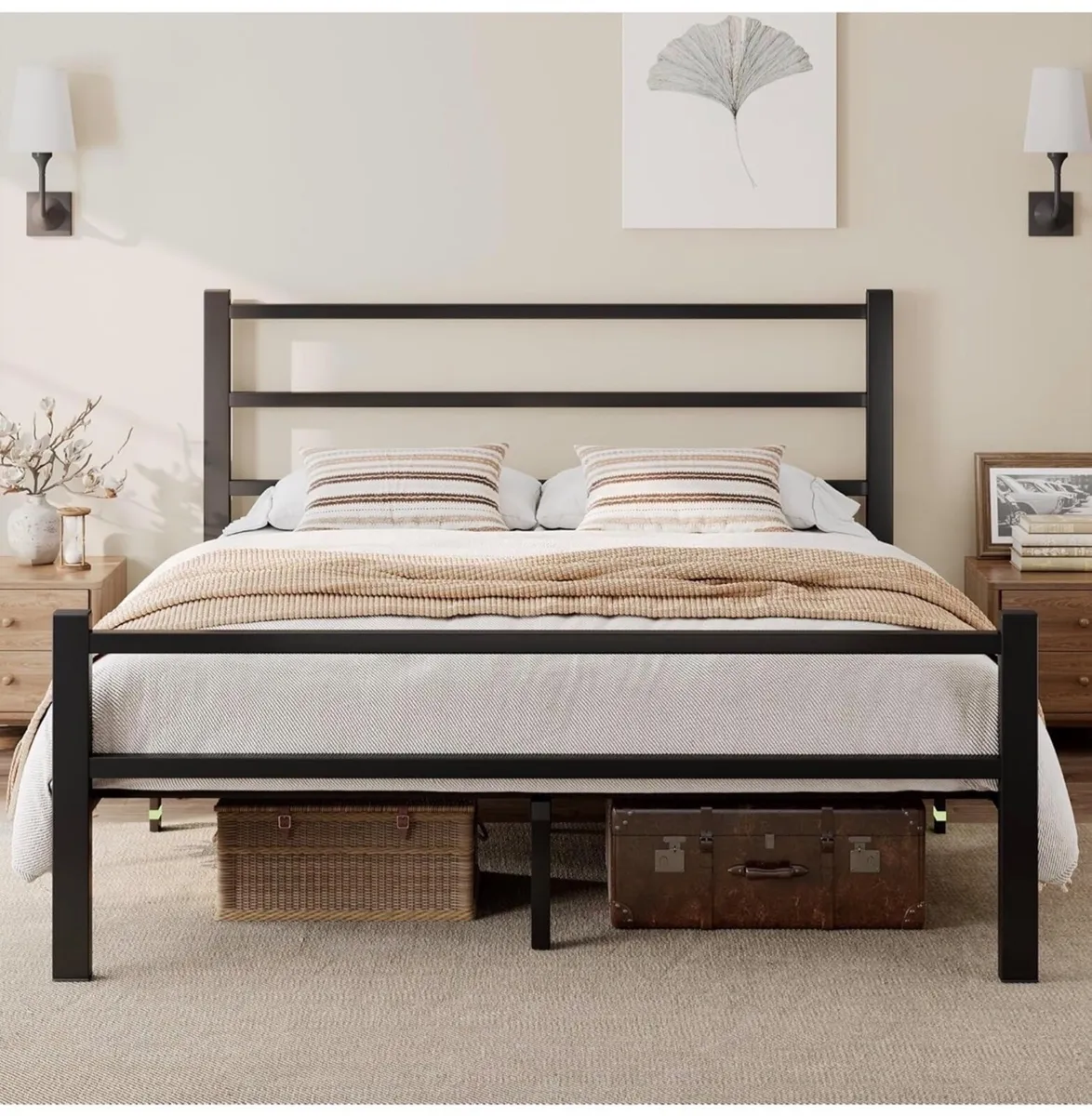Metal Double Bed Frame With Stylish Headboard And - Image 3