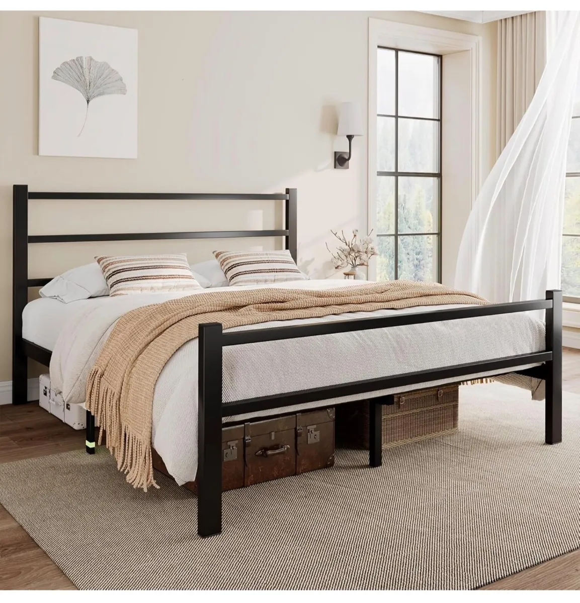 Metal Double Bed Frame With Stylish Headboard And - Image 1